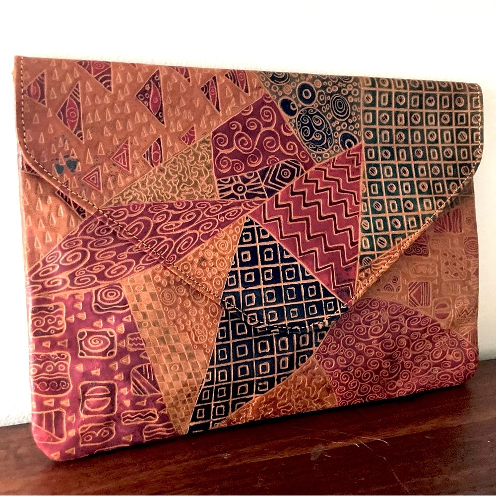 Vintage Huge Tooled Leather Patchwork Envelope Cl… - image 2